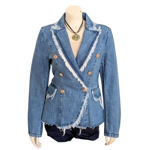 Blue Revival Frayed Edge Denim Blazer Size Small
